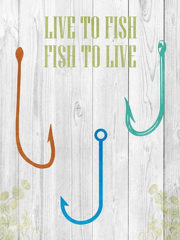 Live To Fish White Modern Wood Framed Art Print with Double Matting by Lewis, Sheldon