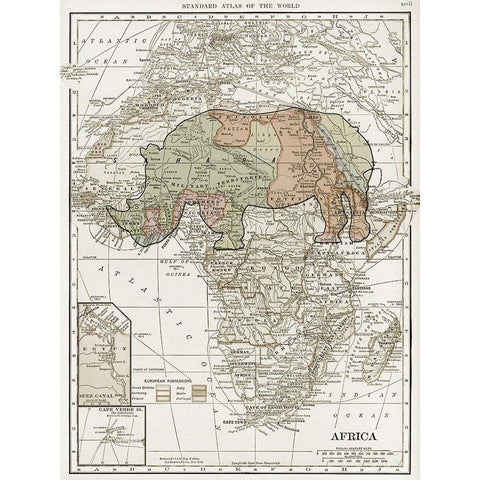 Safari Map White Modern Wood Framed Art Print by Lewis, Sheldon