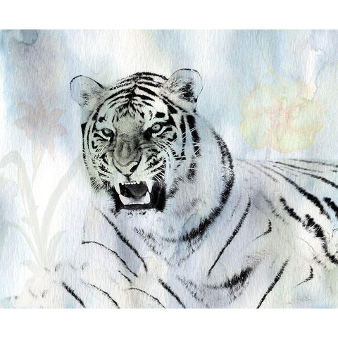 Watercolor Tiger Black Modern Wood Framed Art Print with Double Matting by Lewis, Sheldon