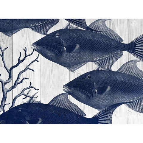 Blue Fishe White Modern Wood Framed Art Print by Lewis, Sheldon