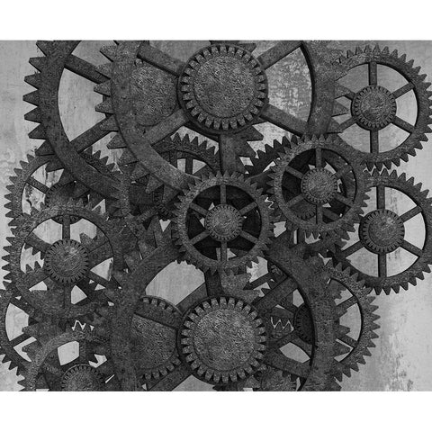 Gears In Motion Black Modern Wood Framed Art Print with Double Matting by Lewis, Sheldon