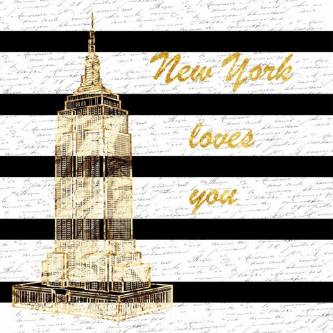 Golden New York Romance Black Modern Wood Framed Art Print by Lewis, Sheldon