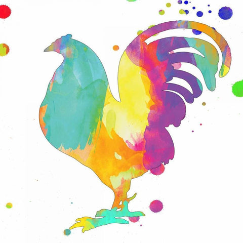 Color Rush Rooster White Modern Wood Framed Art Print with Double Matting by Lewis, Sheldon