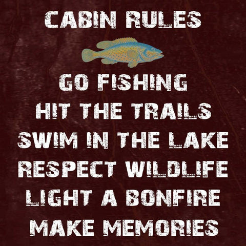 Cabin Rules White Modern Wood Framed Art Print with Double Matting by Lewis, Sheldon