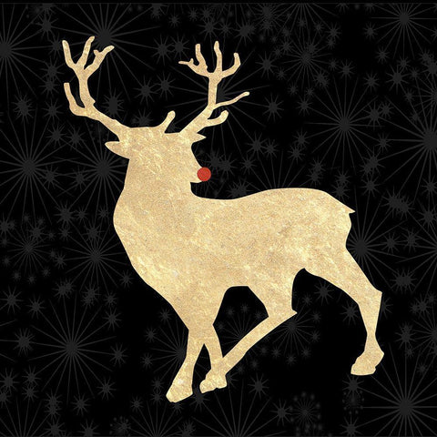 Run Run Rudolph Gold Tone White Modern Wood Framed Art Print by Lewis, Sheldon