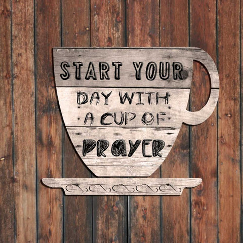 I Start My Day Praying White Modern Wood Framed Art Print with Double Matting by Lewis, Sheldon