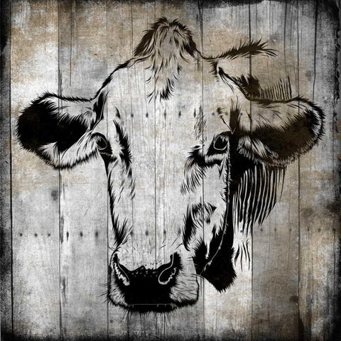 Bull Headed Black Modern Wood Framed Art Print with Double Matting by Lewis, Sheldon