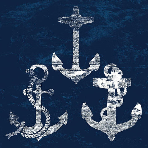 Anchor At The Coast White Modern Wood Framed Art Print with Double Matting by Lewis, Sheldon