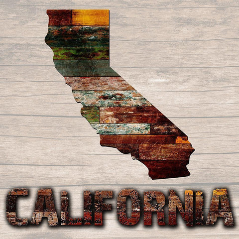 California Wooden Map Gold Ornate Wood Framed Art Print with Double Matting by Lewis, Sheldon