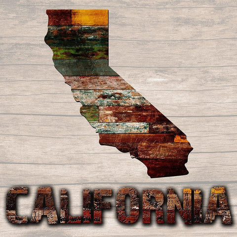 California Wooden Map Black Ornate Wood Framed Art Print with Double Matting by Lewis, Sheldon