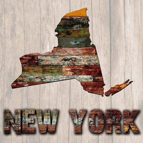 New York Wooden Map Black Ornate Wood Framed Art Print with Double Matting by Lewis, Sheldon