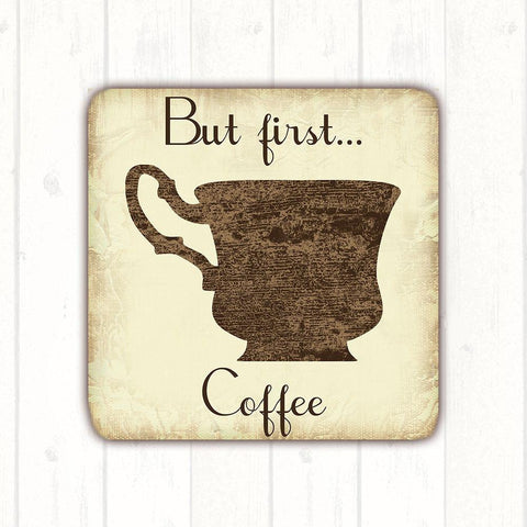 Coffee First White Modern Wood Framed Art Print by Lewis, Sheldon