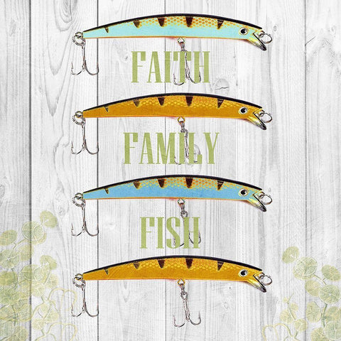 Faith Family Fish White Modern Wood Framed Art Print with Double Matting by Lewis, Sheldon