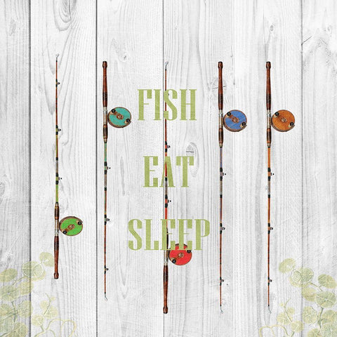 Fish Eat Sleep White Modern Wood Framed Art Print with Double Matting by Lewis, Sheldon