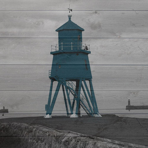 Lighthouse Blue Black Modern Wood Framed Art Print by Lewis, Sheldon
