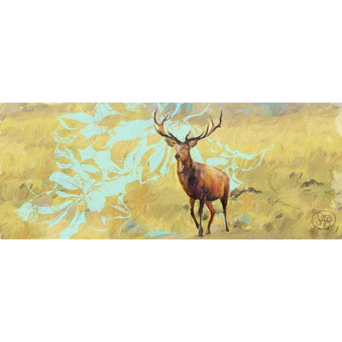 Stag With Magnolia Black Modern Wood Framed Art Print with Double Matting by Butcher, Sarah