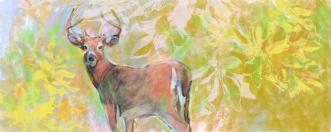 Deer With Magnolia White Modern Wood Framed Art Print with Double Matting by Butcher, Sarah