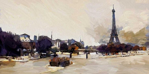 Eiffel Tower Seine View 2 White Modern Wood Framed Art Print with Double Matting by Butcher, Sarah