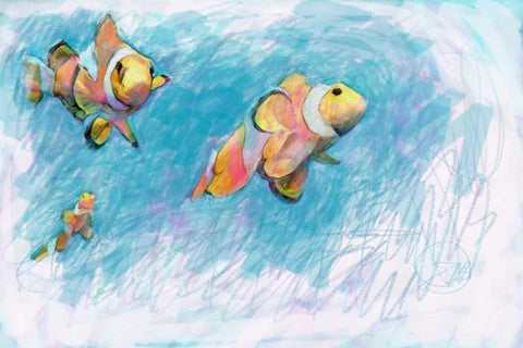 Clowfish Trio Black Ornate Wood Framed Art Print with Double Matting by Butcher, Sarah