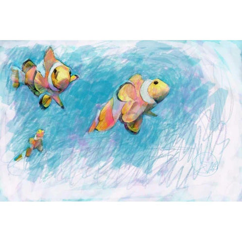 Clowfish Trio Black Modern Wood Framed Art Print with Double Matting by Butcher, Sarah