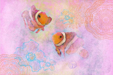 Clownfish Pair Black Ornate Wood Framed Art Print with Double Matting by Butcher, Sarah