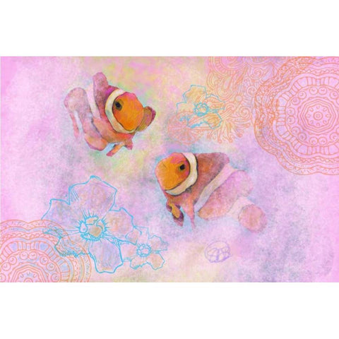 Clownfish Pair White Modern Wood Framed Art Print by Butcher, Sarah