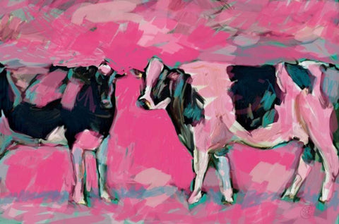 Pink Cows 1 Black Ornate Wood Framed Art Print with Double Matting by Butcher, Sarah