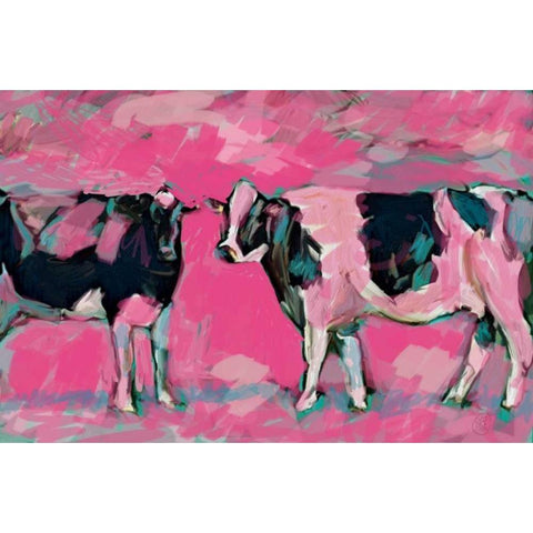 Pink Cows 1 Black Modern Wood Framed Art Print by Butcher, Sarah