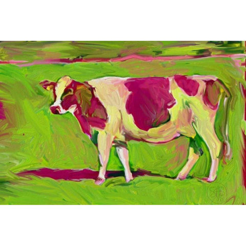 Pink Cow 2 Black Modern Wood Framed Art Print with Double Matting by Butcher, Sarah