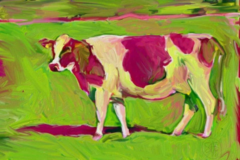 Pink Cow 2 White Modern Wood Framed Art Print with Double Matting by Butcher, Sarah