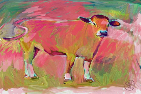 Pink Calf 2 White Modern Wood Framed Art Print with Double Matting by Butcher, Sarah