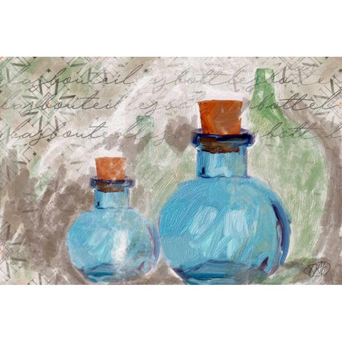 Blue Glass Bottles Black Modern Wood Framed Art Print by Butcher, Sarah