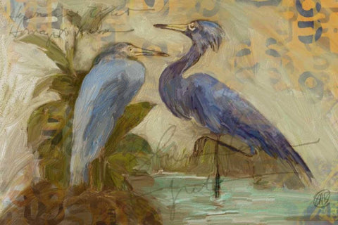 Egret Pair Black Ornate Wood Framed Art Print with Double Matting by Butcher, Sarah