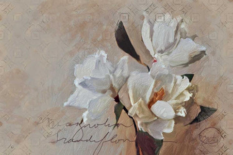 Magnolia Grandi Flora Lighter Black Ornate Wood Framed Art Print with Double Matting by Butcher, Sarah
