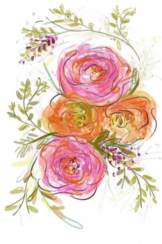 Peonies Black Ornate Wood Framed Art Print with Double Matting by Butcher, Sarah