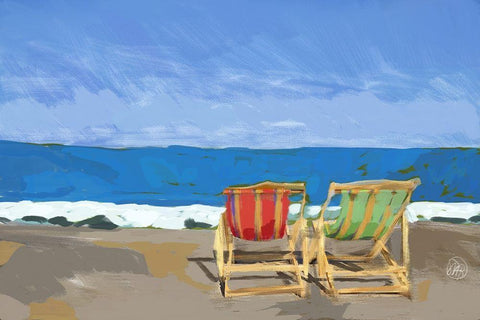 Beach Chairs White Modern Wood Framed Art Print with Double Matting by Butcher, Sarah