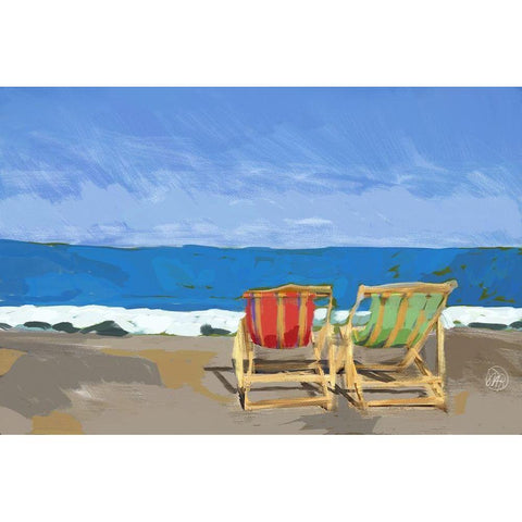 Beach Chairs Black Modern Wood Framed Art Print by Butcher, Sarah