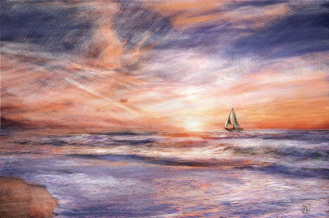 Sunset Sailboat White Modern Wood Framed Art Print with Double Matting by Butcher, Sarah