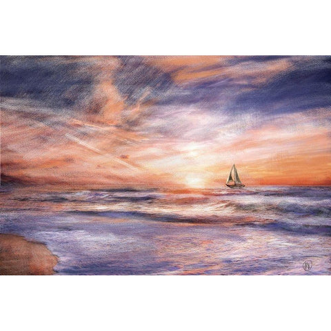 Sunset Sailboat Black Modern Wood Framed Art Print by Butcher, Sarah