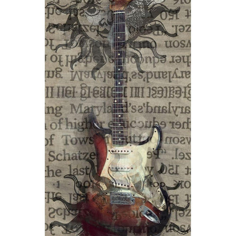 Elecric Guitar Gold Ornate Wood Framed Art Print with Double Matting by Butcher, Sarah