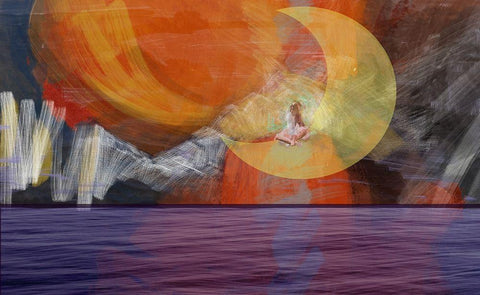 Girl On The Moon White Modern Wood Framed Art Print with Double Matting by Butcher, Sarah