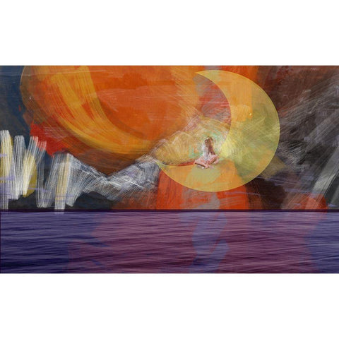 Girl On The Moon Black Modern Wood Framed Art Print by Butcher, Sarah