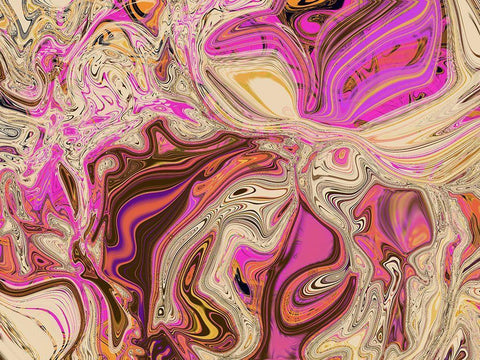 Pink and Tan Paint Pour White Modern Wood Framed Art Print with Double Matting by Butcher, Sarah