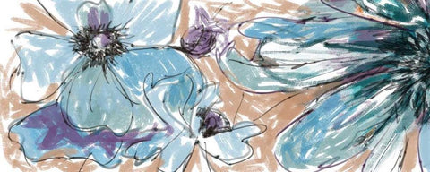 Blue Flowerrs 2 White Modern Wood Framed Art Print with Double Matting by Butcher, Sarah