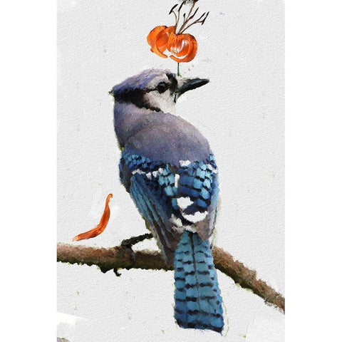 Flowering Blue Jay Gold Ornate Wood Framed Art Print with Double Matting by Butcher, Sarah