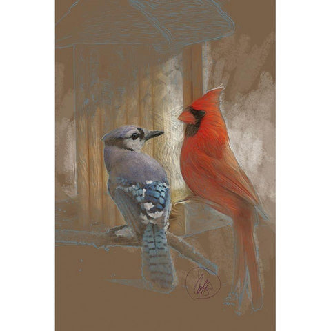 Perched Buddies Black Modern Wood Framed Art Print with Double Matting by Butcher, Sarah