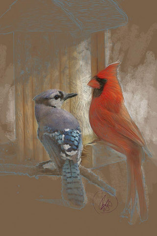 Perched Buddies Black Ornate Wood Framed Art Print with Double Matting by Butcher, Sarah