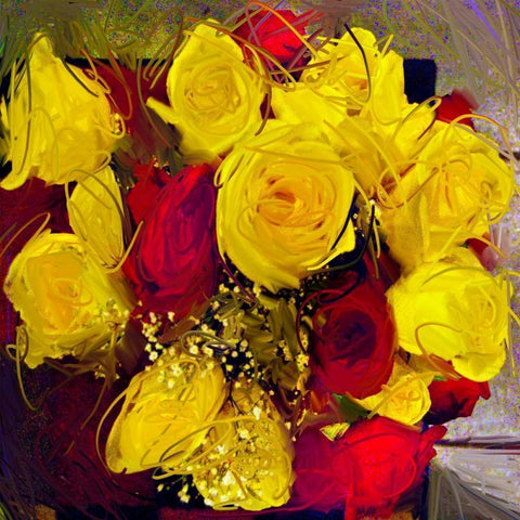 Yellow And Red Roses Gold Ornate Wood Framed Art Print with Double Matting by Butcher, Sarah