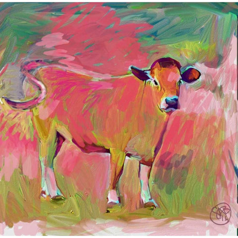 Pink Calf Gold Ornate Wood Framed Art Print with Double Matting by Butcher, Sarah