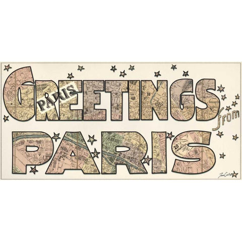 Greetings From Paris Gold Ornate Wood Framed Art Print with Double Matting by Carlson, Tina